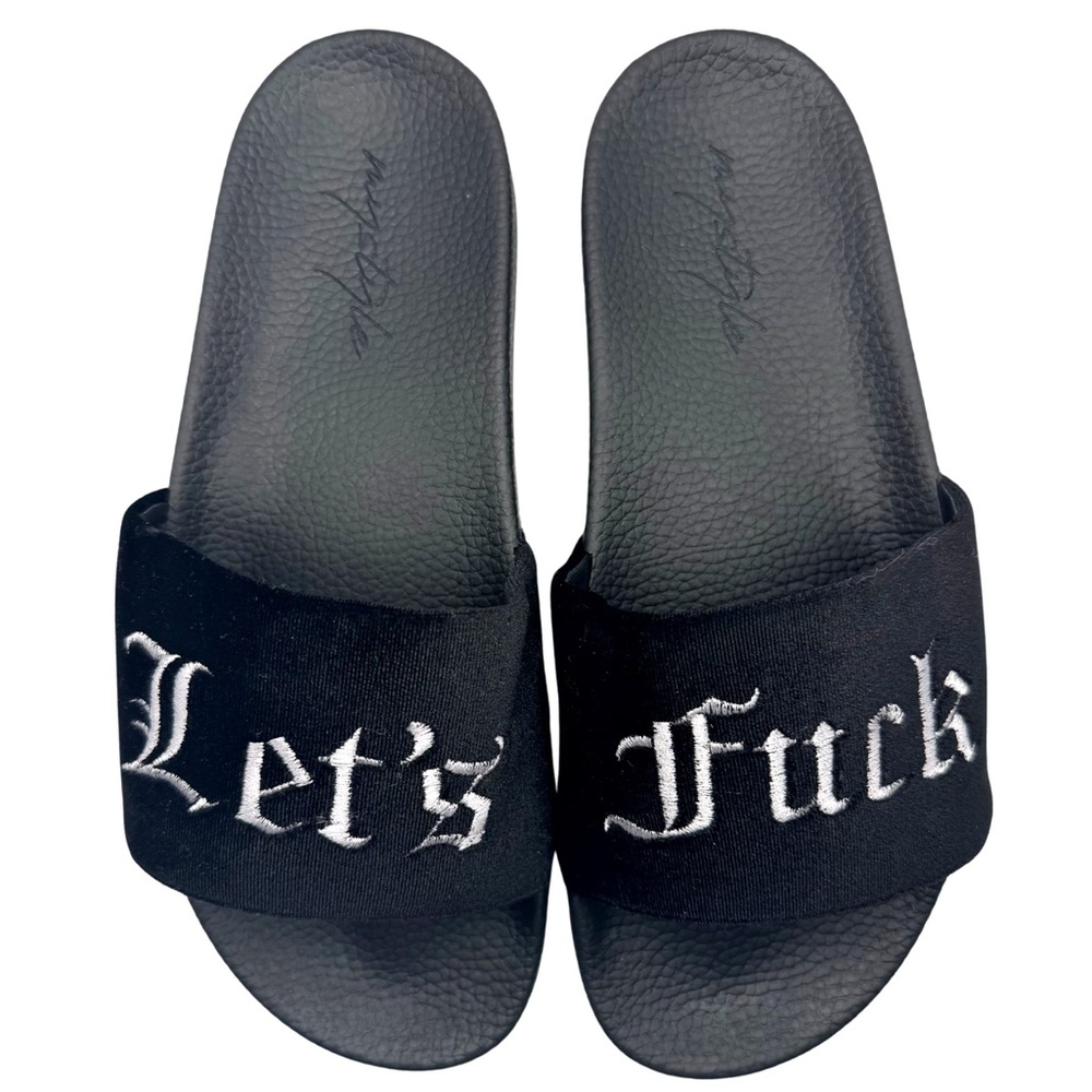 Straight up Mens Velour Verbiage embroidered SLIDE SANDALS